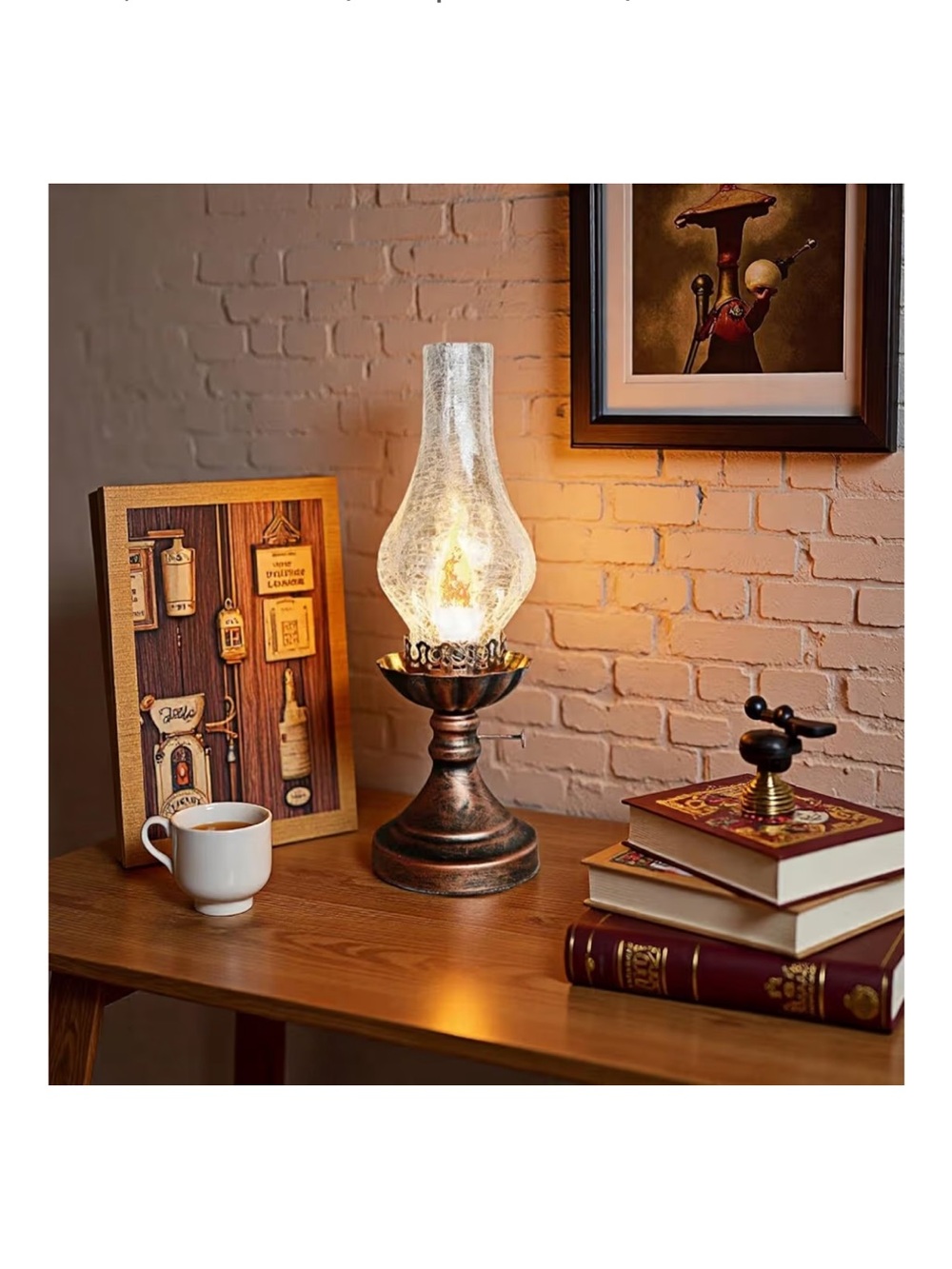 Rustic Bronze Glass Hurricane Table Lamp